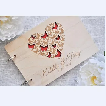 

Wooden Wedding Guest Book Butterfly Mr Mrs Guestbook Engraved Name and Date Wedding Signature Book Custom Wedding Accessories