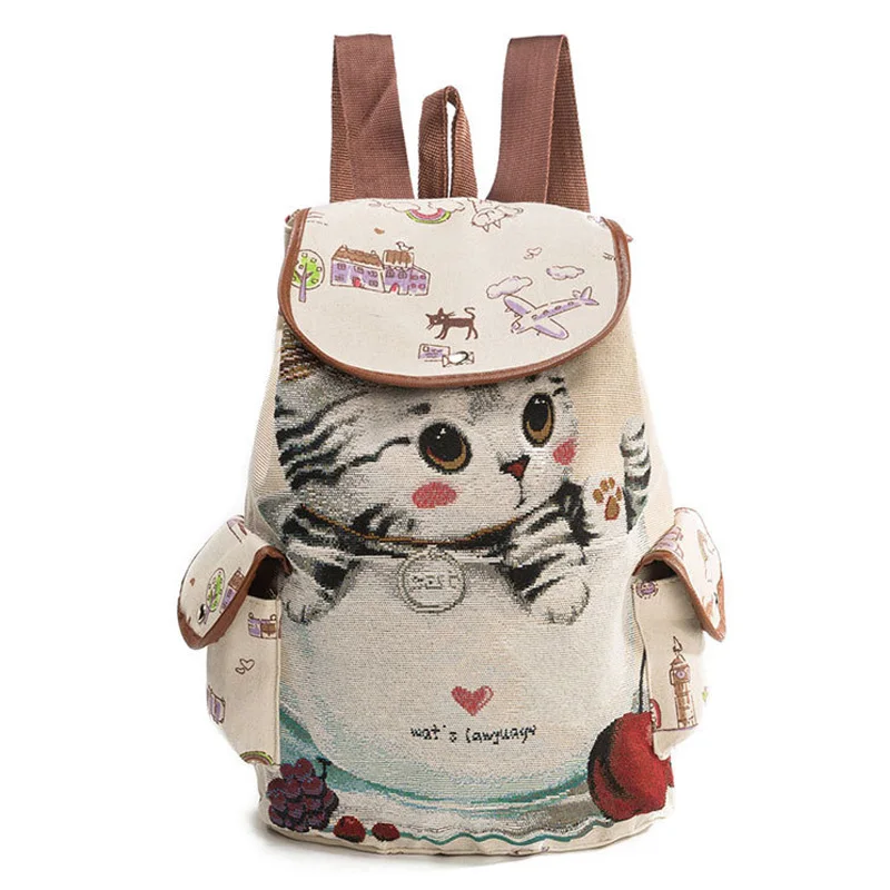 

Kitten Pattern School Bags Cat Printing Canvas Bag Kids Backpack Zipper Children Schoolbag For Teenage Girls Dolescence Rucksack