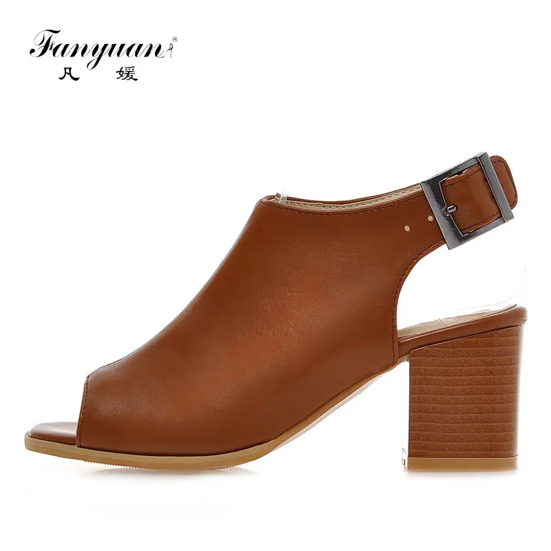 

Fanyuan High Heels Women Sandals Elegant Solid Buckle Woman Summer Pumps Sexy Peep Toe Office Ladies Sandals Summer Shoes Black