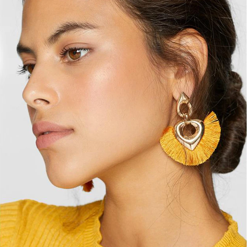 Statement Tassel Earrings for Women Wedding Dangle Drop Earrings Female Orange Boho Heart Fringe Earings Fashion Jewelry