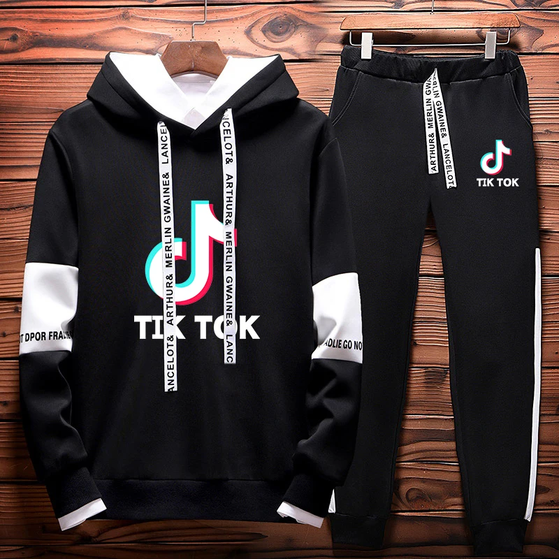

2019 New fashion Autumn Video software Hip Hop Hoodies Sweatshirts And Sweatpants Men Two Piece Set Hooded Suit Velvet