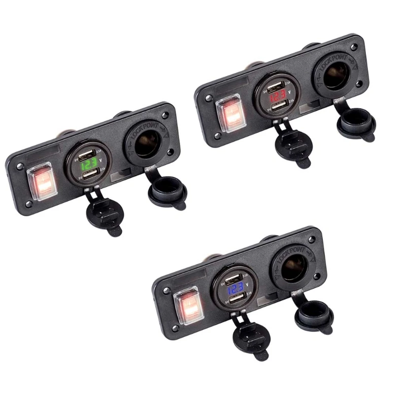 

Car Boat Truck 12V 24V 2 USB Charger Voltmeter Switch Cigarette Lighter Socket