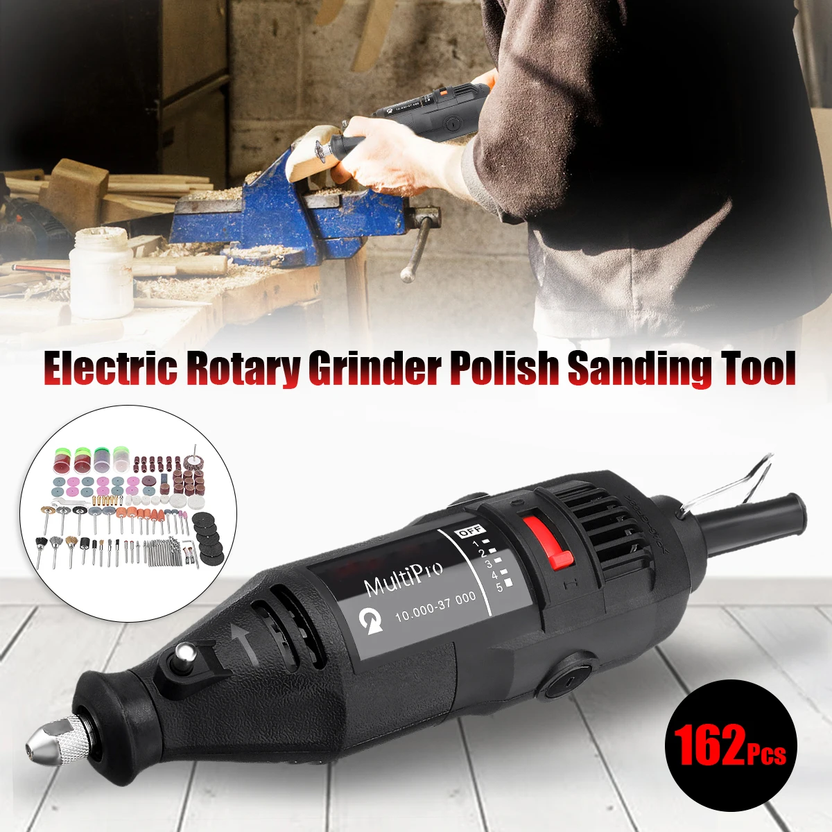 

Doersupp 1Pcs 230V 180W Electric Rotary Grinder Polish Sanding Tool Kit Grinding Variable Speed 161pcs Accessories