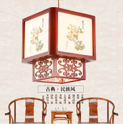 

Chinese peony painting carved wood art Pendant Lights Imitation modern brief LED E27 lamps for restaurant &porch&stairs GMS003