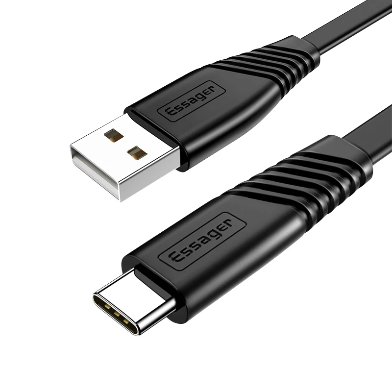 Кабель Essager usb type-C для samsung Xiaomi Redmi Note 8 7 K20 OnePlus 7 Pro провод для быстрой зарядки кабель USBC type-c USB-C зарядное устройство - Цвет: Black