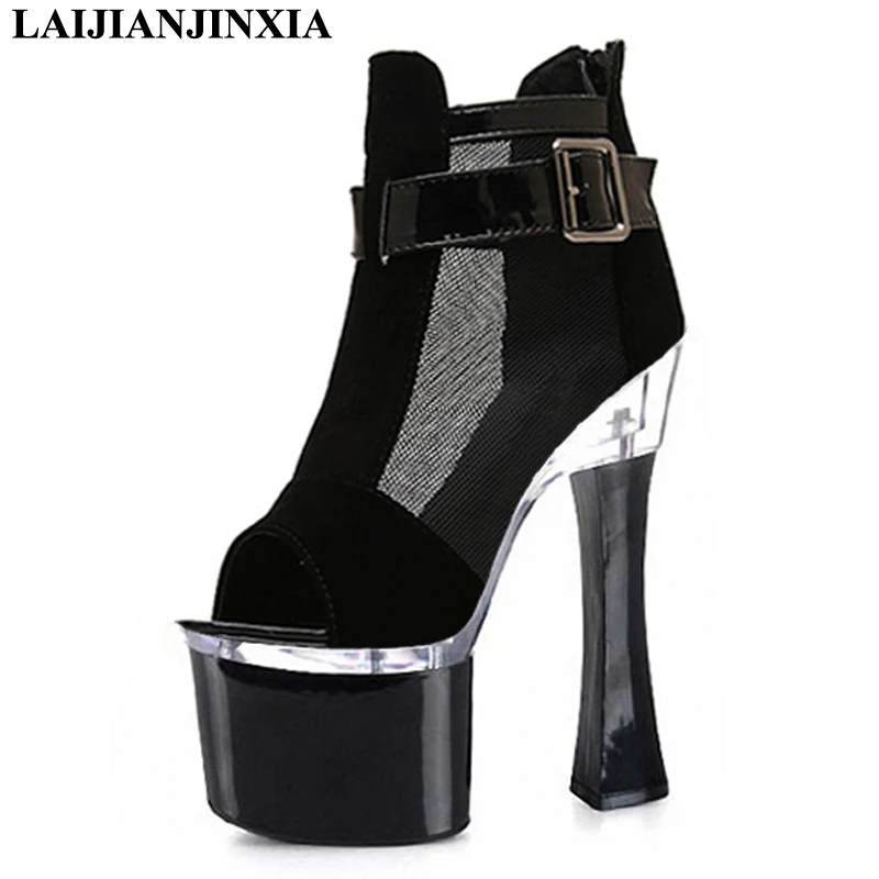 

LAIJIANJINXIA New Sexy Spring Women's 18cm Square High Heels Pole Dance Shoes Night Club Party Platform Sandals Dancing Shoes