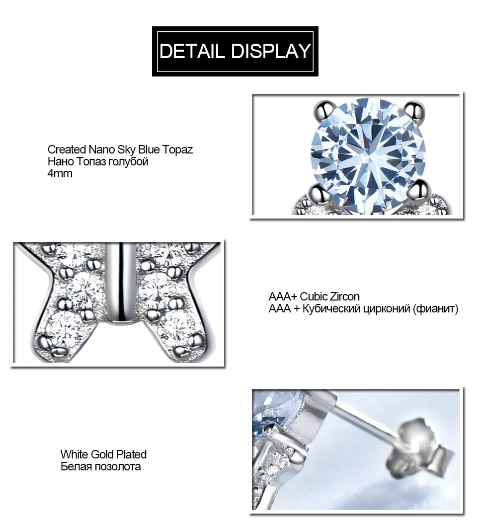 UMCHO Твердые серьги-гвоздики из стерлингового серебра 925 пробы для женщин синий драгоценный камень свадебные бабочки корейские серьги ювелирные украшения Новинка