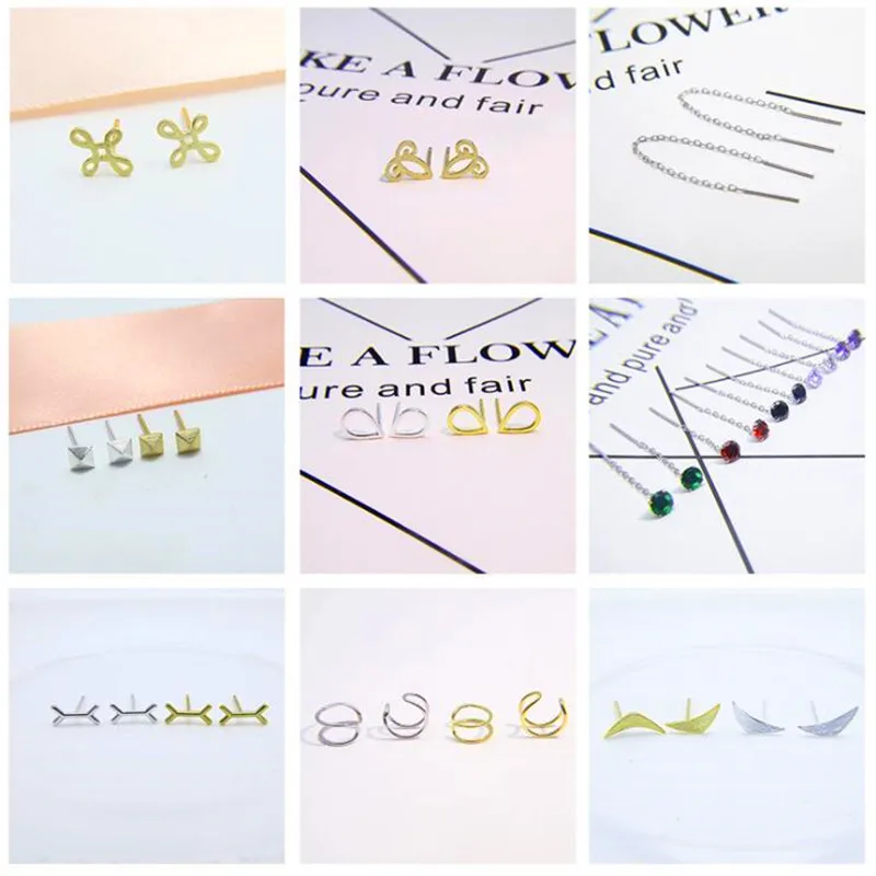 

S925 sterling silver ladies earrings ear clips fashion simple geometric earrings collection small fresh ear jewelry gifts