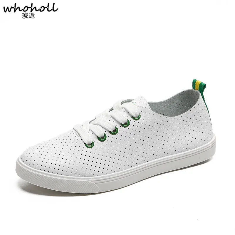 

WHOHOLL Women Casual Shoes Hollow Out Breathable Soft Flat Shoes for Women Outdoor Walking Solid White Sneakers Shoes