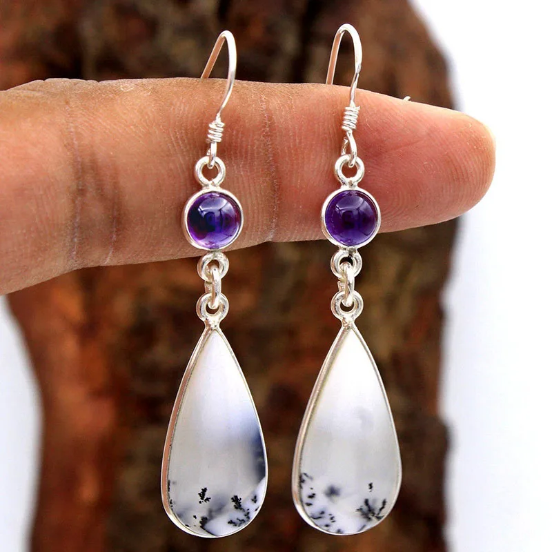 

Wave Point Water Drop Earring Fashion Jewelry Purple Beads Silver Dangle Earring For Women Wedding Gift Bijoux Mujer Y3C257