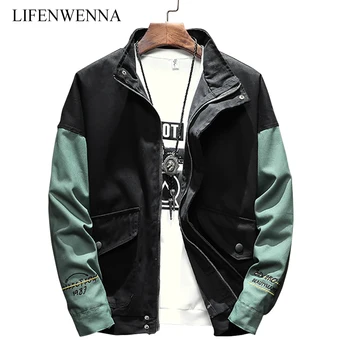 

2019 Autumn New Arrival Men's Jacket Fashion Letter Patchwork Jackets Coats Men Casual Color Block Turn Down Collar Coat M-5XL
