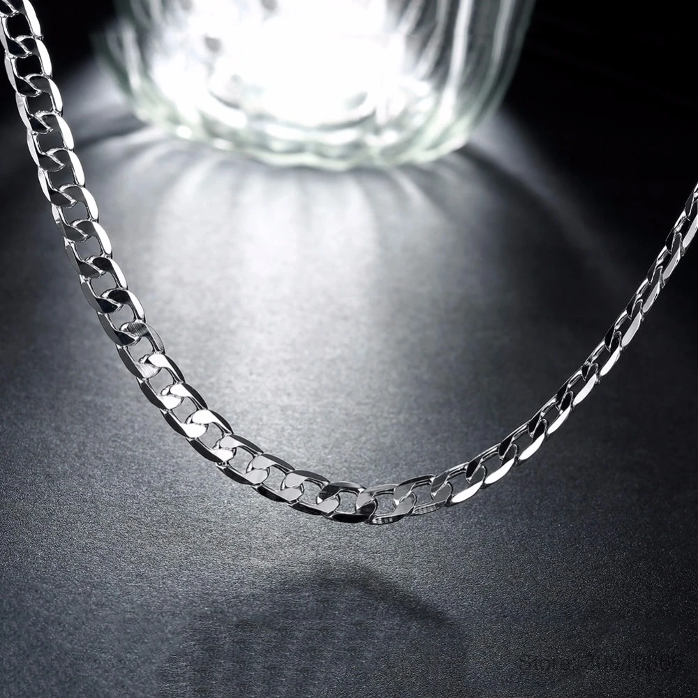 6 мм 16 дюймов-24 дюймов звено цепи ожерелье s серебряное ювелирное мужское ожерелье, ожерелье из стерлингового серебра 925 пробы мужские ювелирные аксессуары
