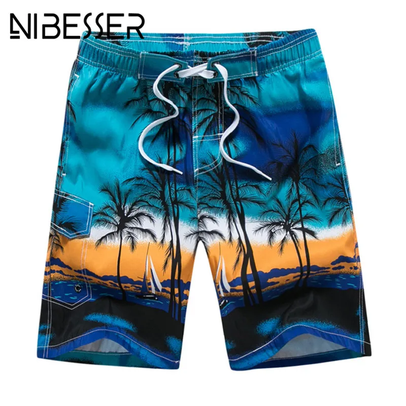 NIBESSER летние шорты для тренировок для мужчин повседневное дерево печати пляжные короткие штаны Мода Гавайский шнурок s пляжные шорт