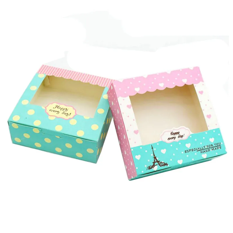 10 Pcs &quotHappy ever day&quot Small Cute Cake Egg Tart Cookie Baking boxes Foldable Biscuit Gift Packaging Box with Clear Window | Дом и сад