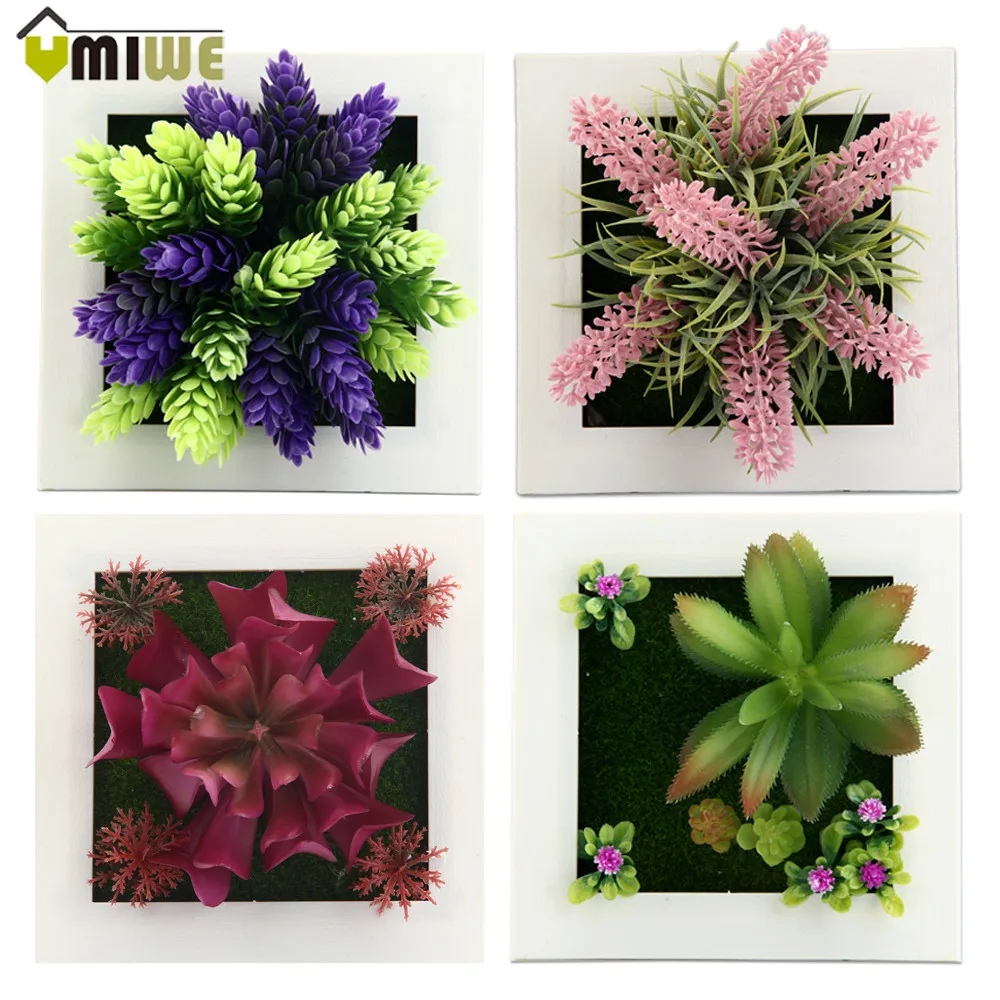 

New Year Home Decor 3D Imitation Frame Shape Wall Hanging Artificial Flowers Plants Metope Fake Succulents For Wall Decoration