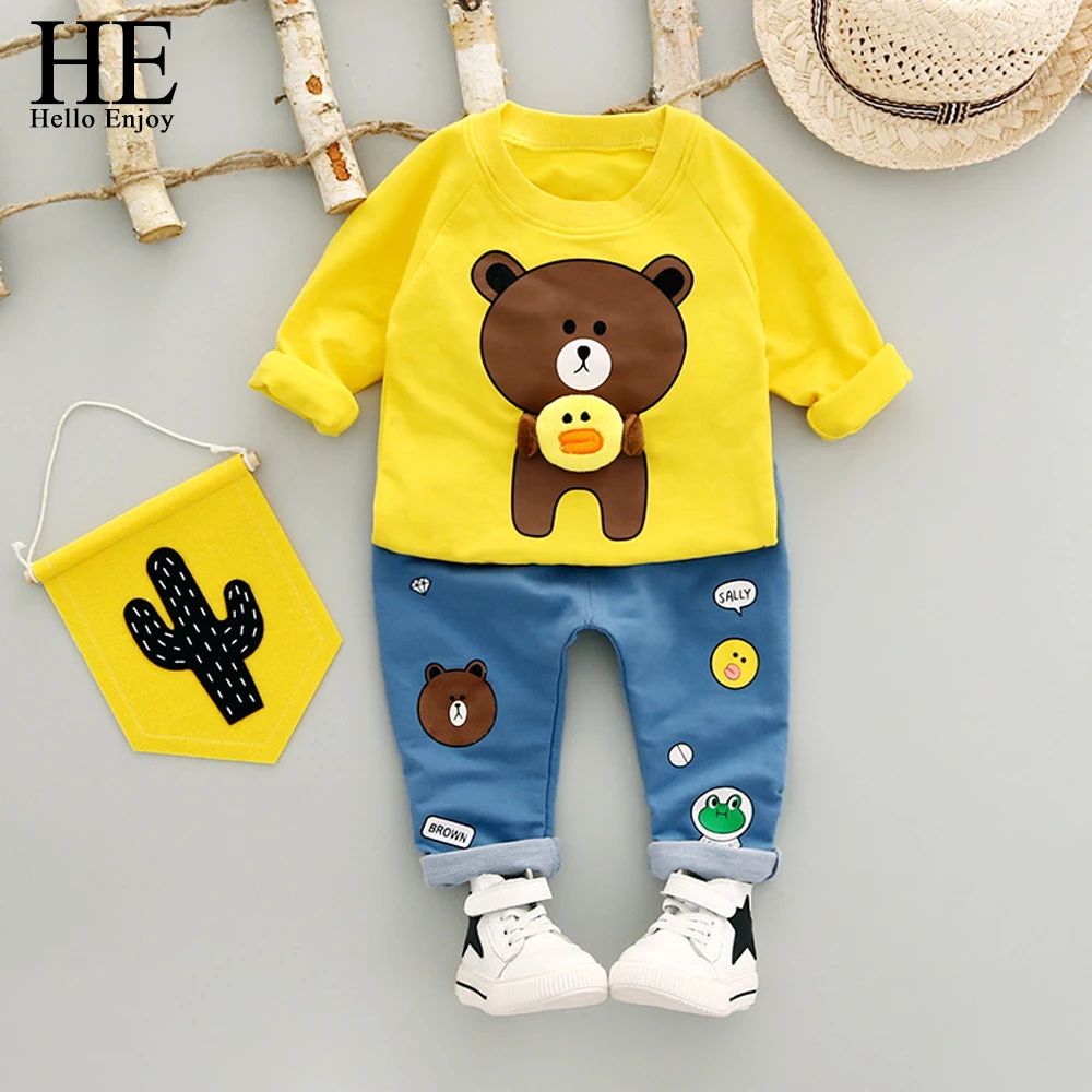 

HE Hello Enjoy Toddler Boy Clothing Set Spring Autumn Kids Clothes 2019 Long Sleeve Cartoon Bear T-shirt+Pant baby boy set