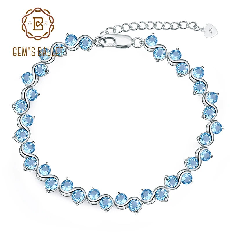 Женские браслеты из натуральной 925 пробы и серебра GEM'S BALLET Swiss Blue Topaz роскошные