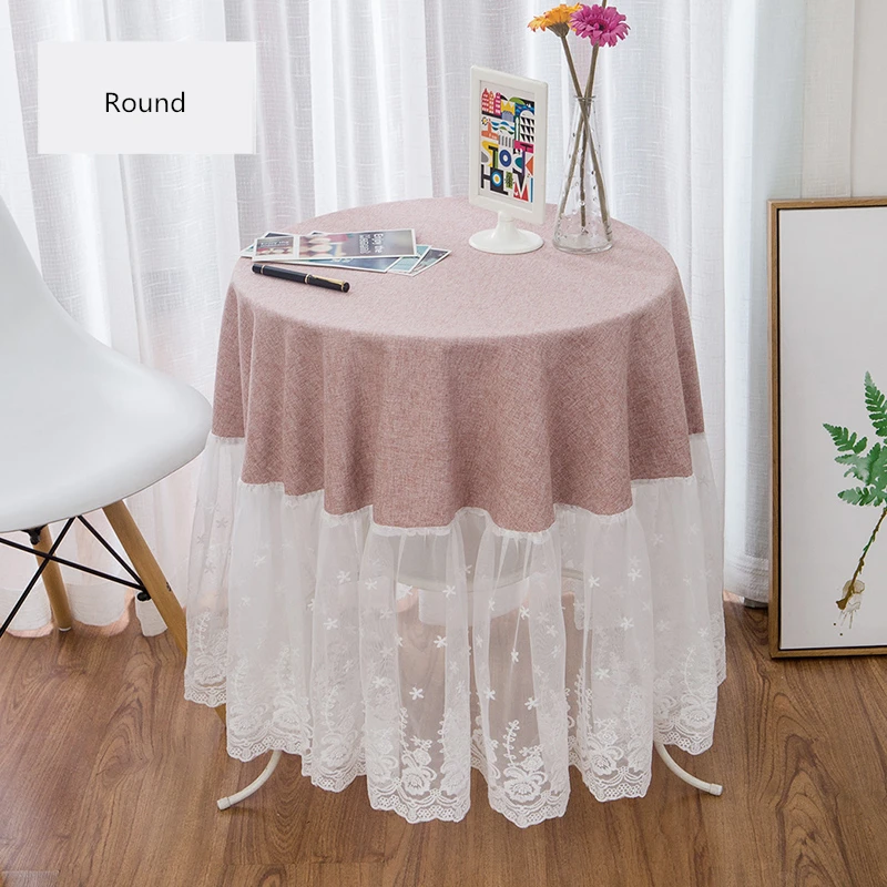 

Korean Roamntic Style Patchwork Lace Decor Table Cloth 1pcs Round Table Cover Dinner Table Dustproof Quality Wedding Tablecloth