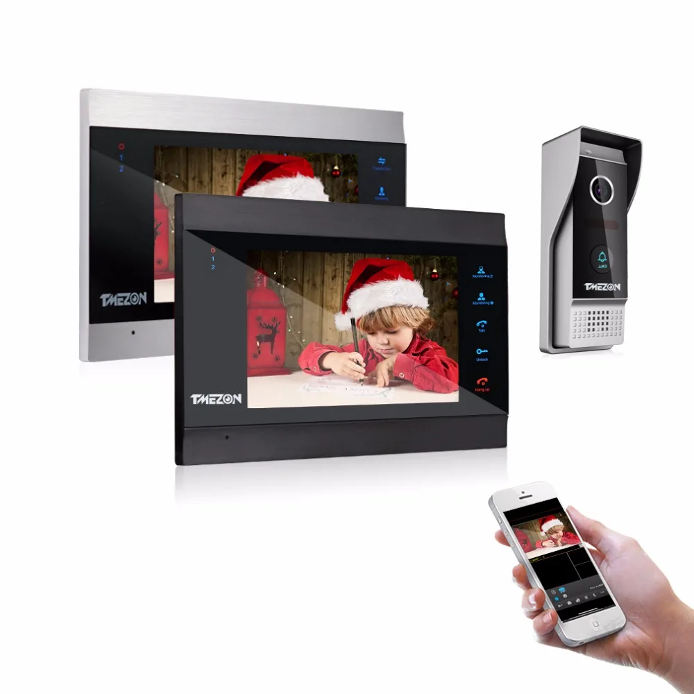 En Ligne TMEZON 7 pouce Sans Fil Wifi Smart IP Vidéo Porte Téléphone Système D interphone avec 2 Nuit Vision Moniteur + 1 imperméable Sonnette Caméra