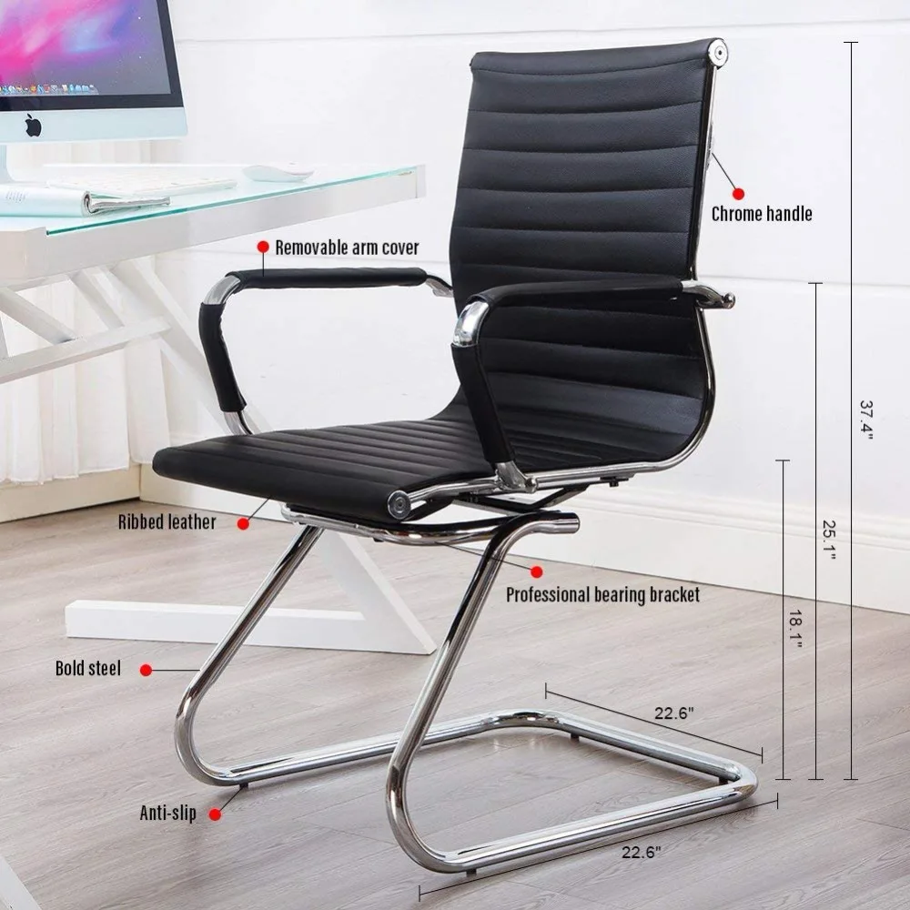 Wahson Heavy Duty Leather Office Guest Chair Mid Back Sled Reception Wahson Heavy Duty Leather Office Guest Chair Mid Back Sled Reception Conference Room Chairs Set Of 2 Black In From Furniture On