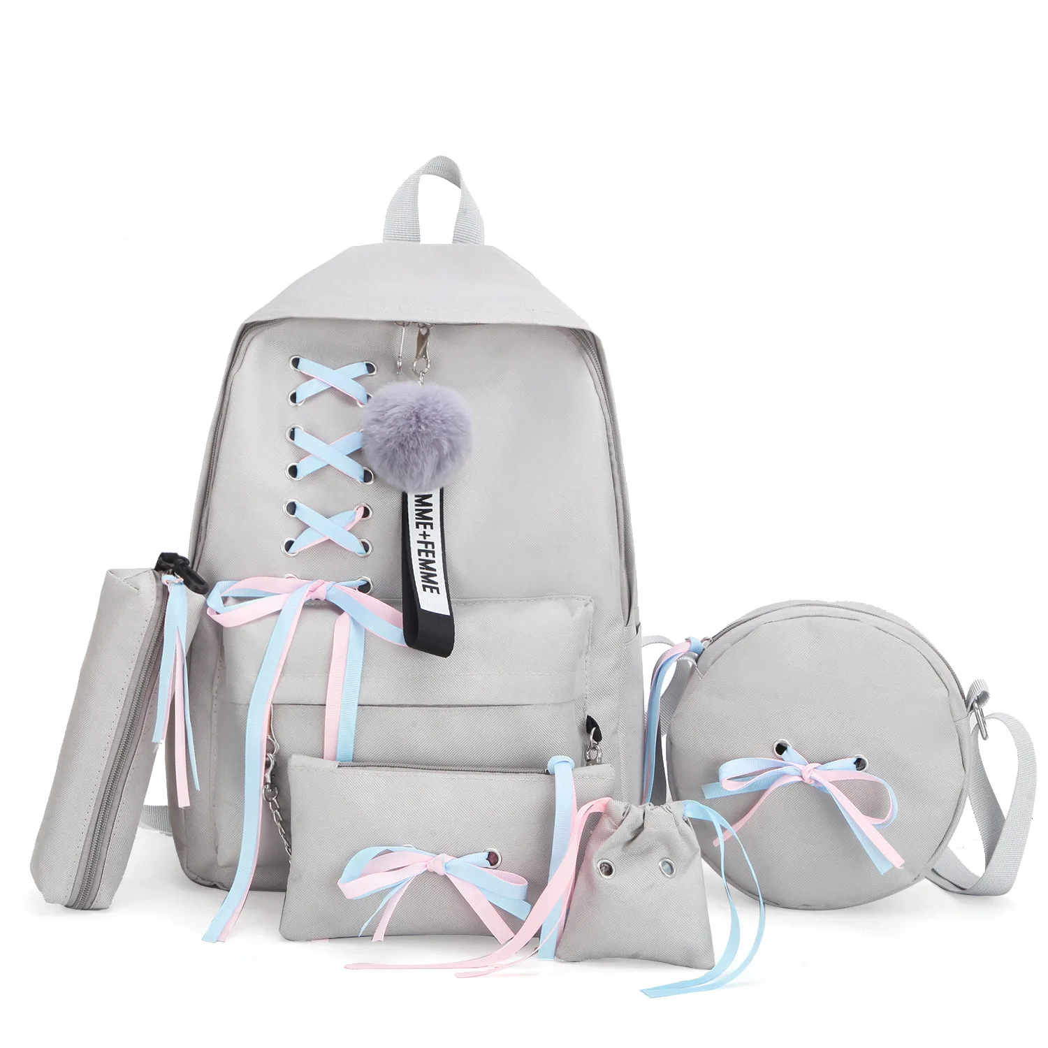 Мода, школьная сумка для девочек-подростков, однотонный рюкзак, ранец для колледжа, Женская Студенческая сумка, черный кружевной рюкзак пачки с бантом - Цвет: gray-16 inch