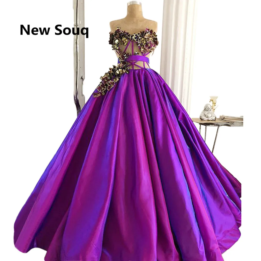 

Simple Satin Ball Gown Prom Dresses with 3D Flower Illusion Sweetheart Backless Prom Dress Custom Made Formal Evening Gowns