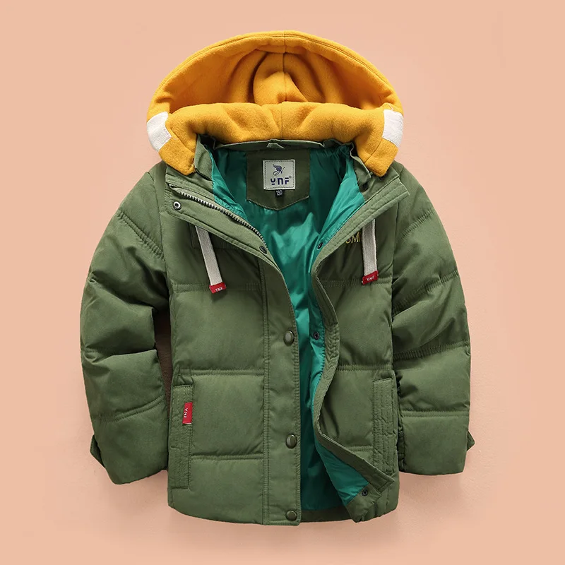 Высокое качество брендовая зимняя детская одежда и аксессуары синий 90% белый на утином пуху утепленная верхняя одежда пуховая куртка - Цвет: Армейский зеленый