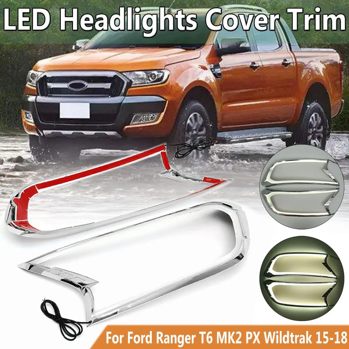 

LED Front Headlight Lamp Cover Trim For Ford Ranger T6 MK2 PX Wildtrak 2015-2018 ABS Lamp Hoods Head Light Shell Auto Parts