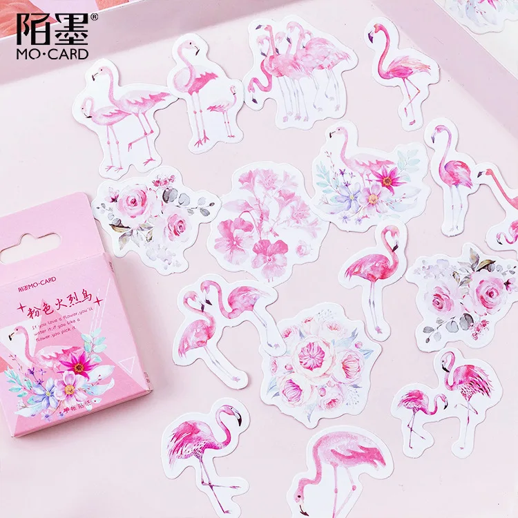 45pcs/box Lovely animal cute pink flamingo Decorative Stickers DIY