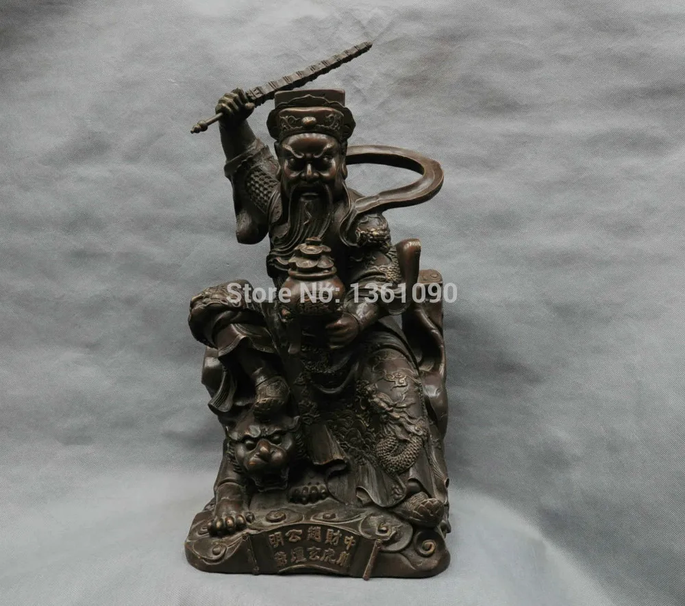 

xd 00930 21'' China Bronze god of wealth Hold sword ride tiger Statue Figurine