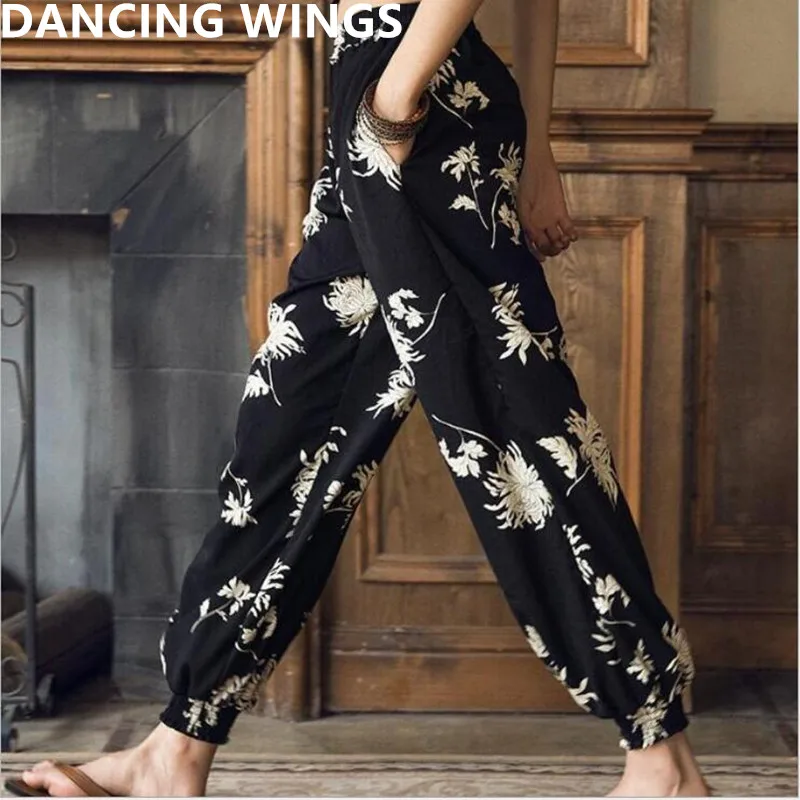 

Summer National Wind Printed Beach Pants Women Bohemian Harem Pants High Waist Loose Bloomers Trousers