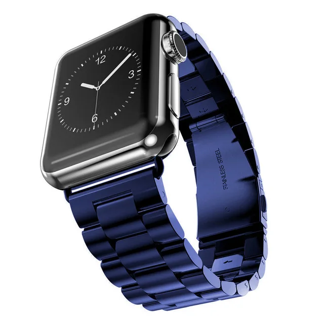 Высококачественные ремешки для часов из нержавеющей стали для Apple Watch, ремешок 38 мм, 42 мм, застежка-адаптер, браслет, серый цвет, ремешок для часов - Цвет ремешка: Blue