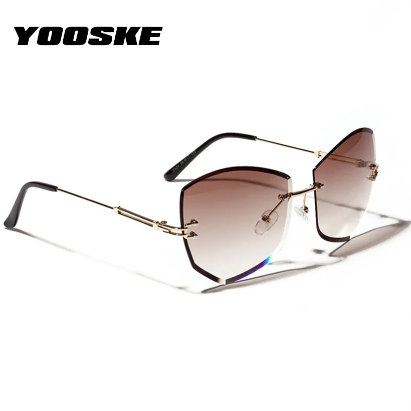 YOOSKE солнцезащитные очки без оправы для женщин Роскошные женские негабаритные градиентные солнцезащитные очки оттенки ретро сплав оправа классический бренд дизайн