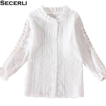 

White Lace Girls Blouses 2018 Long Sleeve Embroidery Flower Kids Girls Shirt Spring Autumn 6 8 10 12 15 Years Girls Tops Clothes