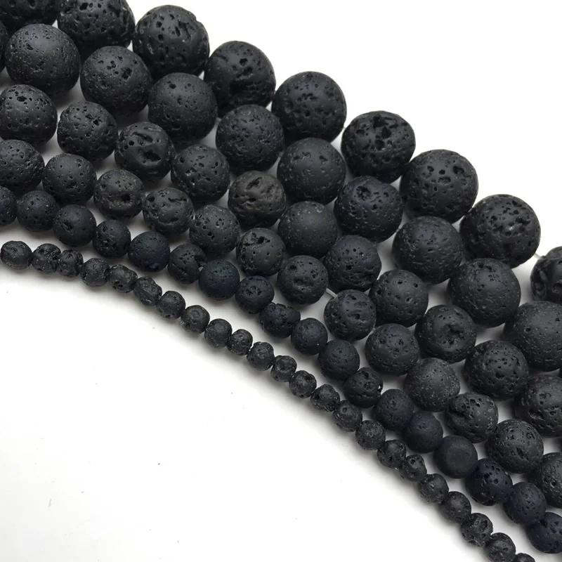 Natural Black White Lava Stone Beads Round Loose Beads Spacer Volcanic Rock  For Jewelry Making DIY