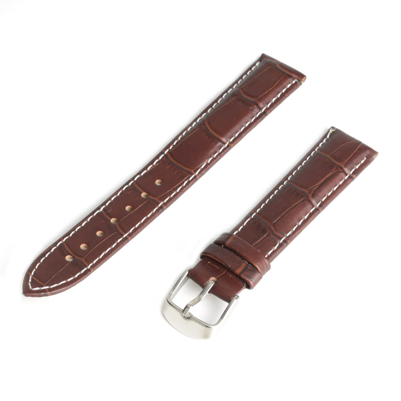 22mm Durable Brown Genuine Leather Watch Band Strap Alloy Buckle White