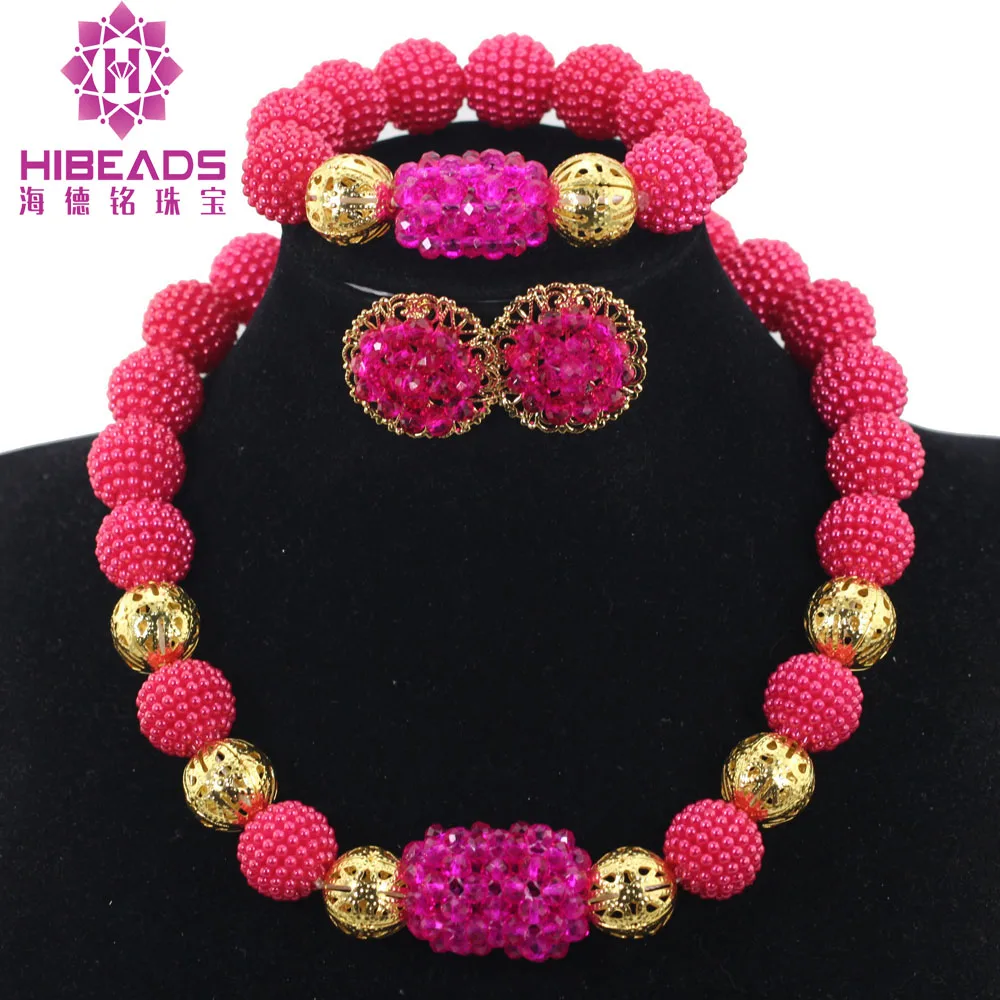 Pink Set Necklace Earrings Jewelry Set Women Pink Balls Costume