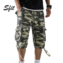 Sfit мужские повседневные свободные Хлопковые Бриджи камуфляжные прямые многокарманные хлопковые спортивные пляжные шорты для тренировок