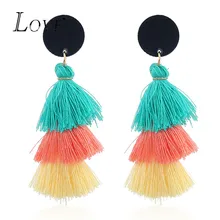 Boho Multilayer Tassel Pedant Earrings For Women Fashion Round Long Fringed Dangle Earrings Statement Jewelry Trendy Party Gift
