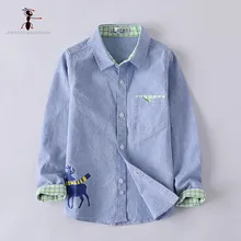 Г. весна-осень, лидер продаж, синие хлопковые рубашки для мальчиков из ткани Оксфорд с принтом «счастливый олень» Детская рубашка с милым животным рисунком