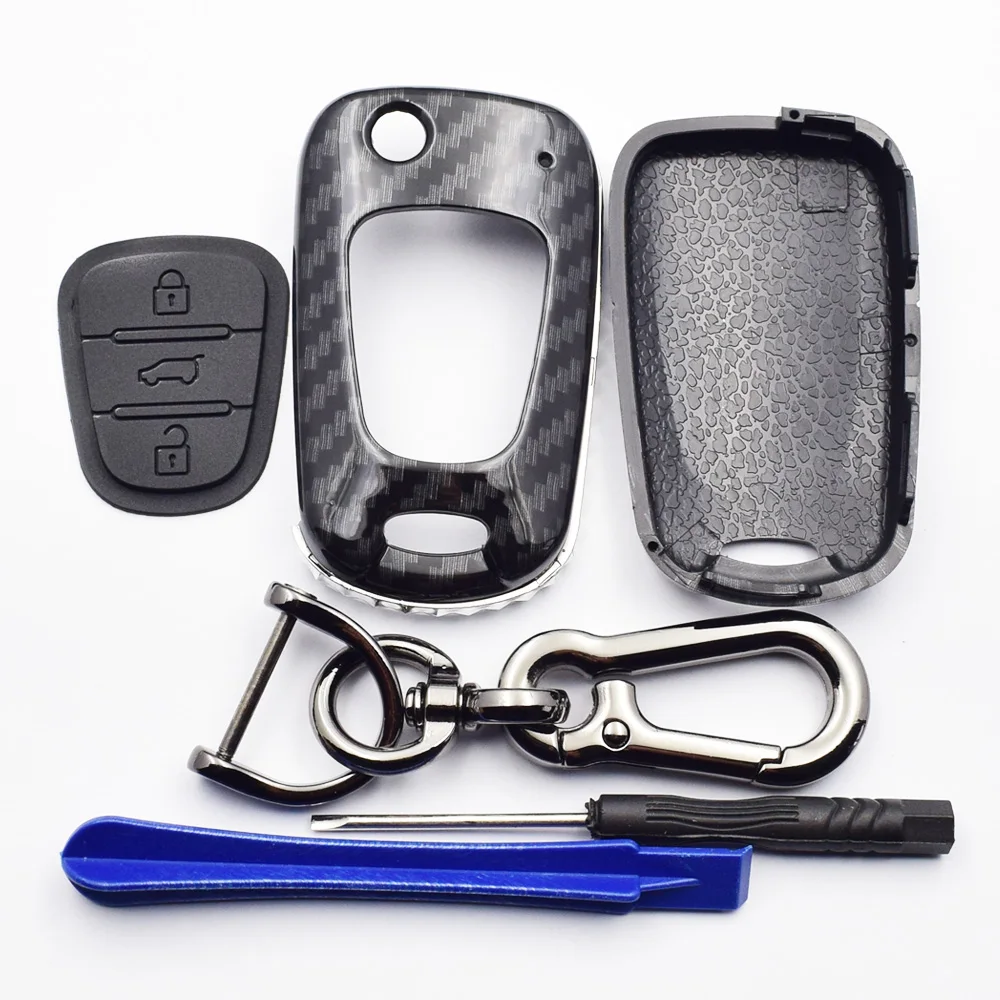 Карбоновый чехол для ключа автомобиля для KIA Sportage Optima Rio Soul K5 K2 hyundai i20 i30 ix35 3 кнопки складной чехол дистанционного брелока защитная сумка