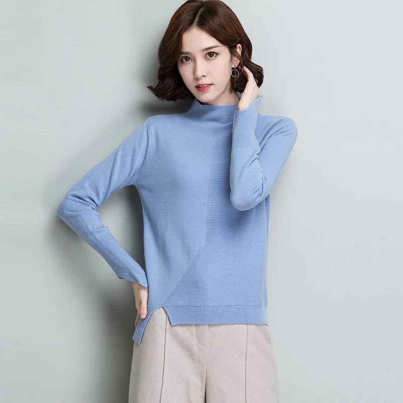 #Special Offers XL 100%Wool Sweater Brand Women's Short Casual Sweater Autumn Winter New Simple Solid Color Sweater Loose Irregular Pullover