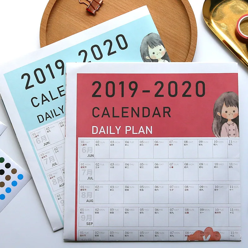 

2019-2020 Year 365days Paper Wall Cute Comic Girl Series Creative calendar Working Calendar Office School Daily Planner Notes