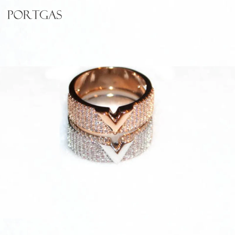 

2019 Fashion V letter rings for women high quality gorgeous cubic zirconia ring party wedding ring anillos mujer