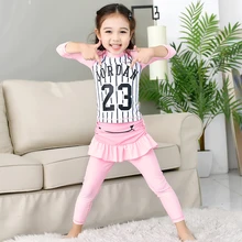 Купальник из двух предметов для девочек, танкини, юбка, купальник, пляжная одежда с длинными рукавами, детский купальный костюм, защита от УФ-купальный костюм для детей