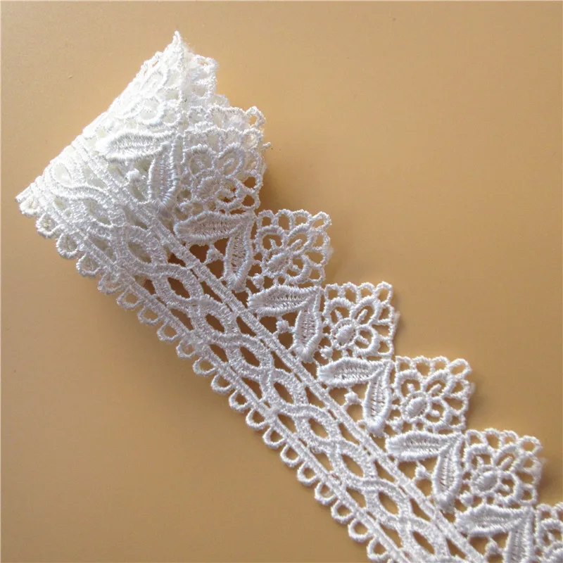 1yd Soluble Polyester Flower Embroidered Lace Edge Trim Ribbon Applique