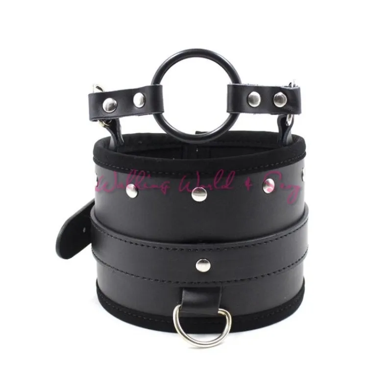 Black Widen Bondage Collar With Leash + Plastic Mouth Gag Fetish Slave Collar Pu Leather Neck Cuffs Adult Erotic Toys For Women (4)