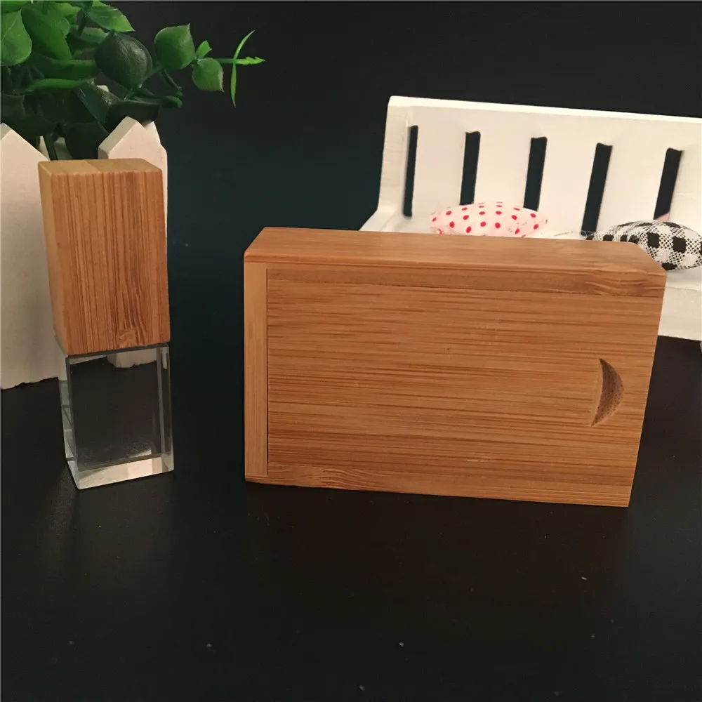 Wedding Photography Custom LOGO Wooden Crystal + Wooden box USB 2.0 Version memory flashs stick pen drive