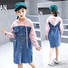 Kids Girls Dress Long Sleeve 2018 Spring fall Girls dress 7 8 9 10 Years Baby Girl Dresses Princess Denim long Dress for 4-15Y black long sleeve dress kids fall hooded sweatshirts flare sleeves ruffles princess dress baby girl spring big children clothing