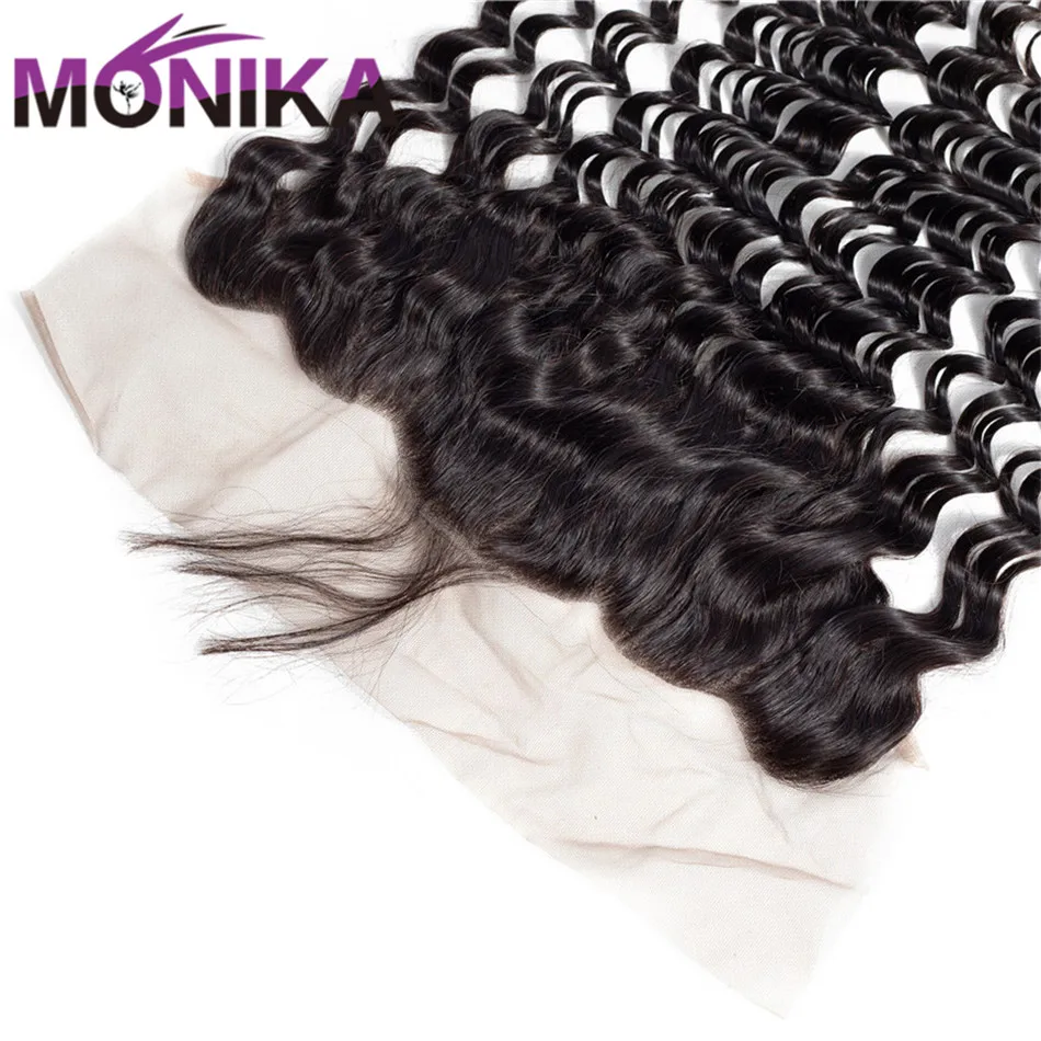 Monika Deep Wave Frontal Closure 130% Density Pre Plucked Ear to Ear Lace Frontal Closure With Baby Hair 8-22 Inch Non Remy Hair